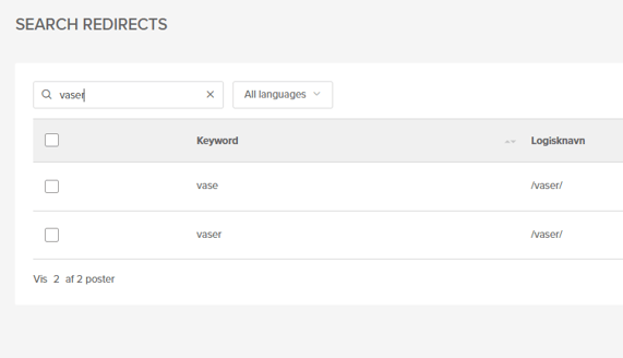 Søge redirects - vaser